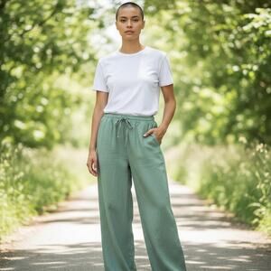 GAP Linen Pull On Pant Granite Green Size XL NWT Natural Fiber Lightweight